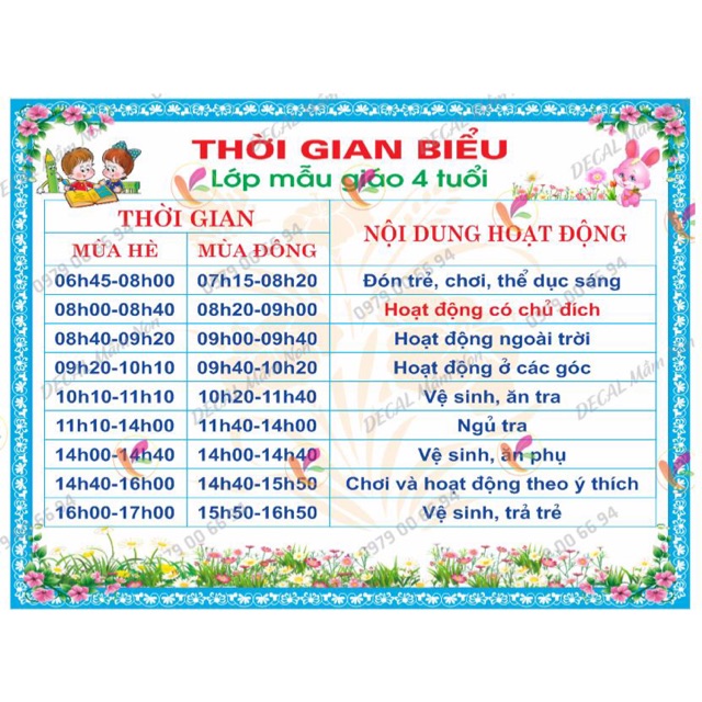 Thời gian biểu mầm non-in bạt/decal