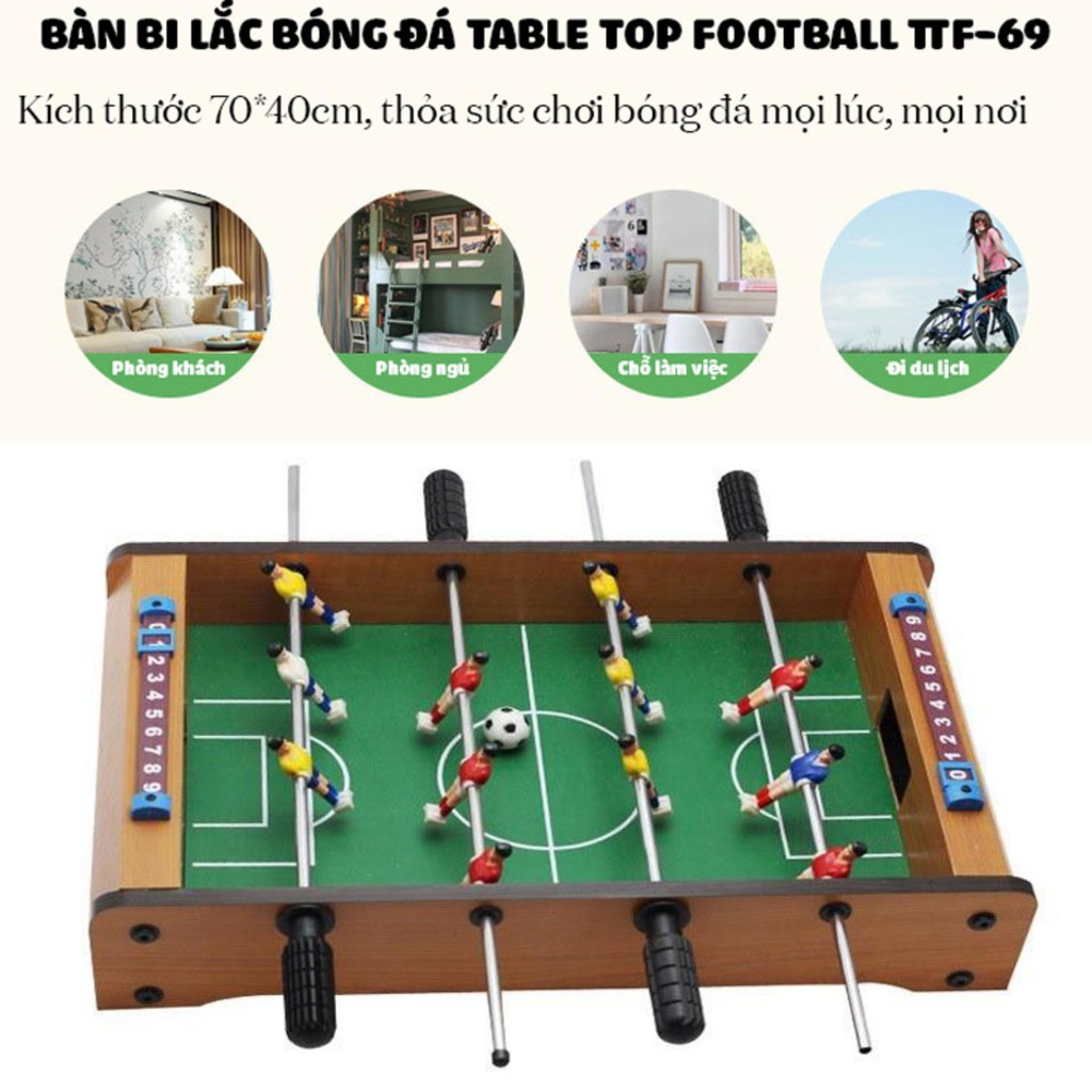 Bộ đồ chơi bàn bi lắc 4 tay cầm, bộ trò chơi đá banh bóng bàn cho bé, bàn bi lắc bằng gỗ mini, trò chơi giúp bé vận động não bộ, tập phản xạ tay chân thân thể.