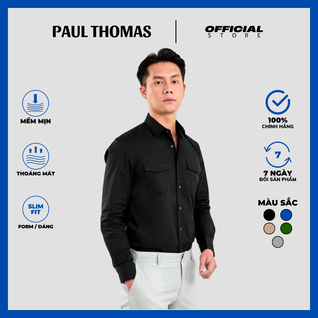 Áo sơ mi dài tay kaki túi ngực - paul thomas