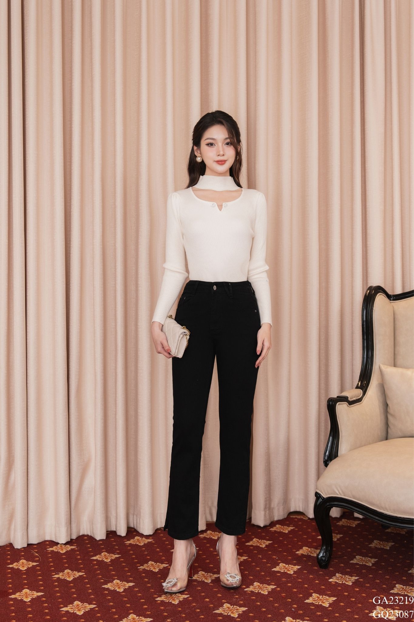 Quần jeans ống đứng dáng lửng hai màu xanh đen tiinstore gq23087
