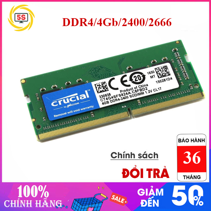 Ram laptop crucial ddr4/4gb,8gb/2400/2600-new 100%, nguyên seal,bảo hành 3 năm