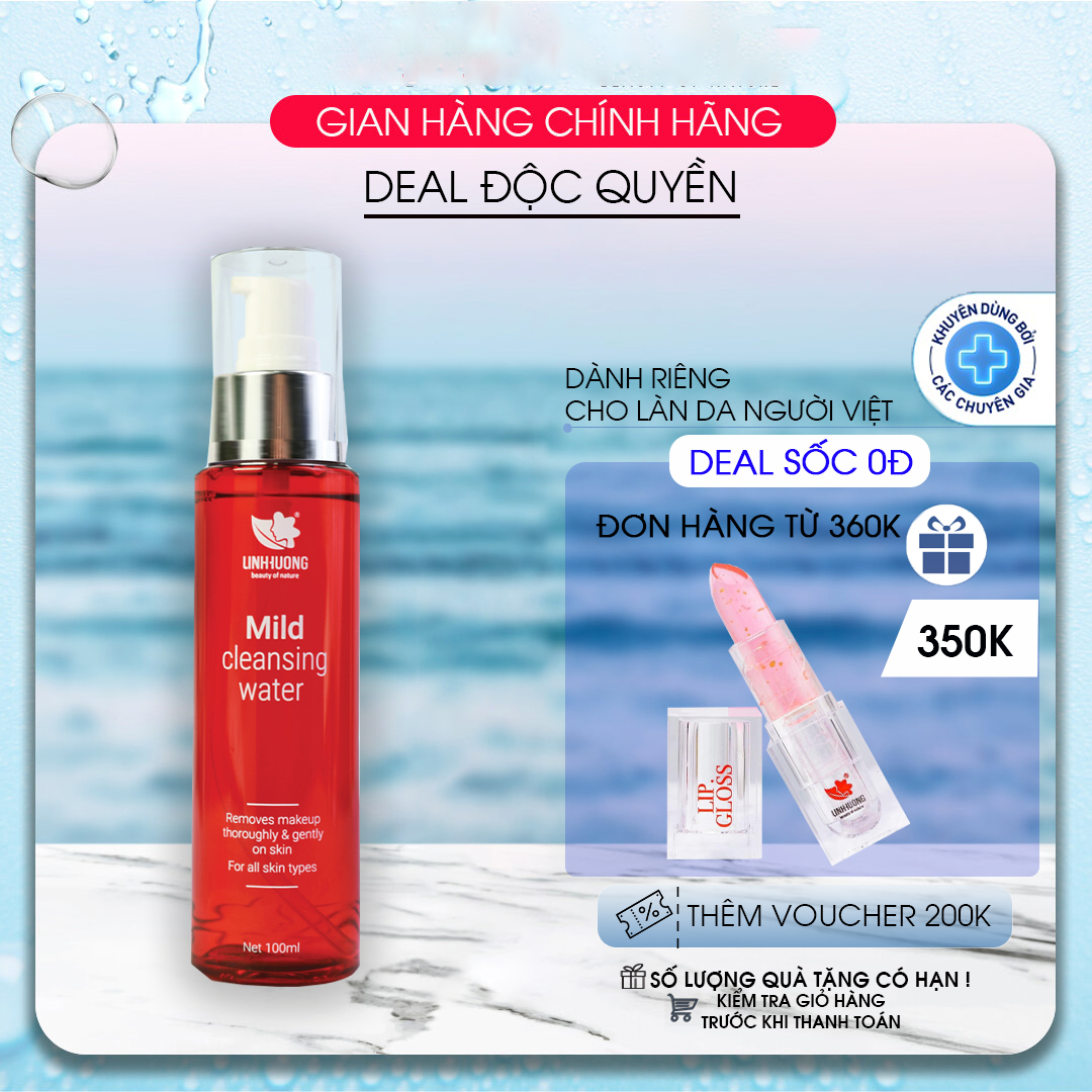 Linh Hương Mild Cleansing Water Nước tẩy trang không cồn không chứa Paraben làm sạch sâu kiểm soát bả nhờn cho da dầu nhạy cảm và da mụn từ khoáng chất 100ml