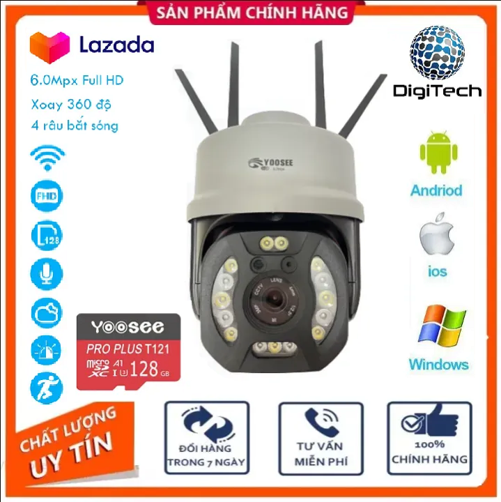 Camera wifi Camera Yoosee Ptz 4R17led Xoay 360 độ 5.0Mpx Full HD hình ảnh sắc nét chi tiết , xem đêm có màu