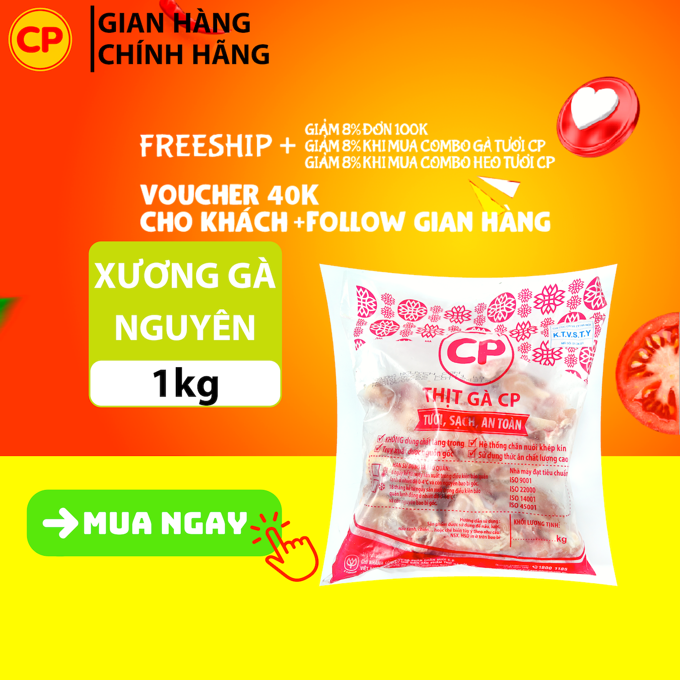 Xương gà nguyên con CP 1kg - thịt gà cp tươi sạch