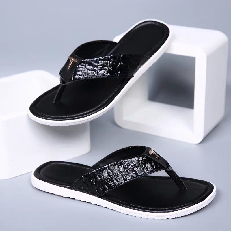Dép tông da cá sấu chữ T đen nam