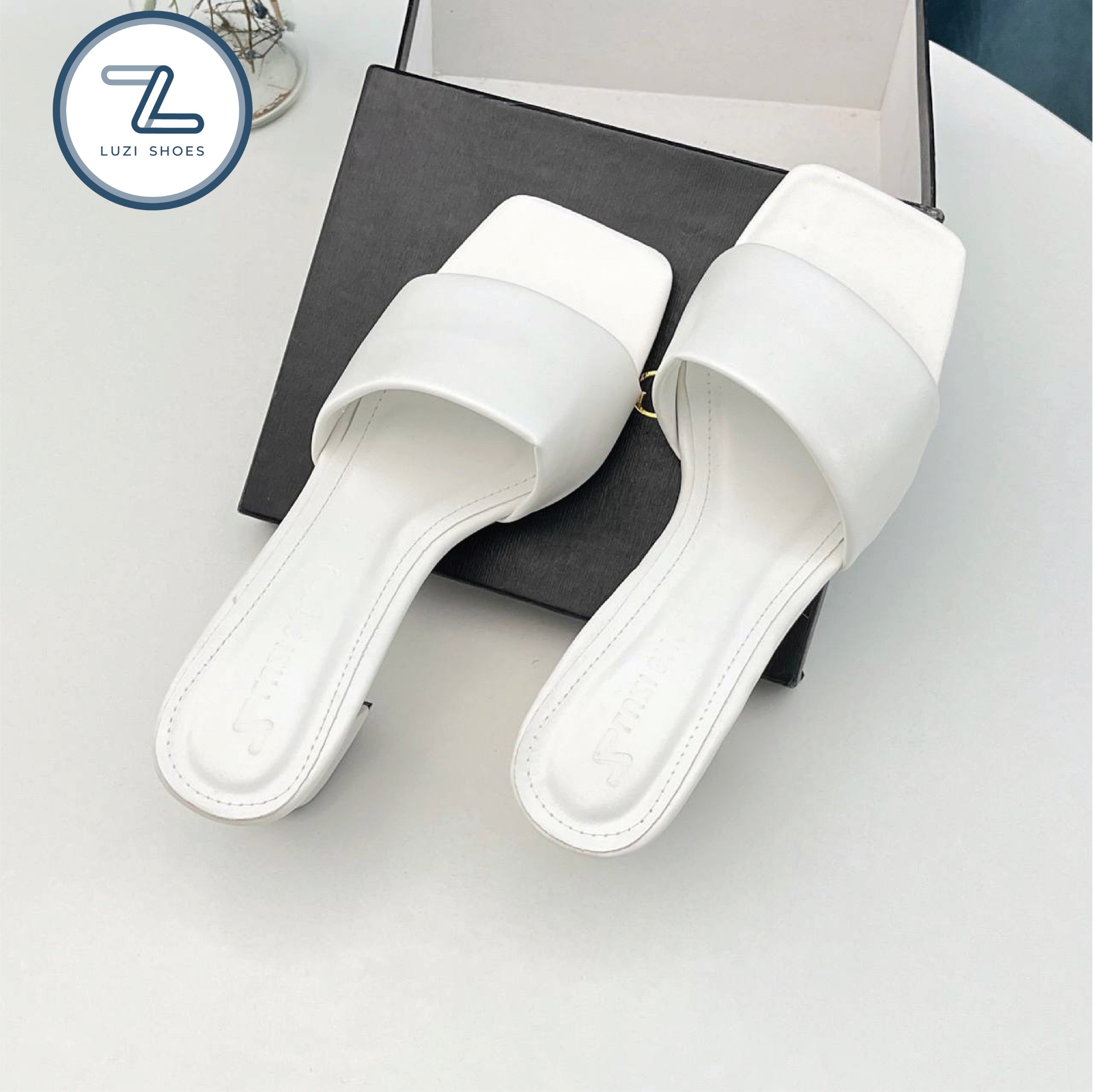 Guốc nữ cao gót 5 phân quai ngang, guốc cao gót nữ quai ngang bản to gót vuông cao 5p m109