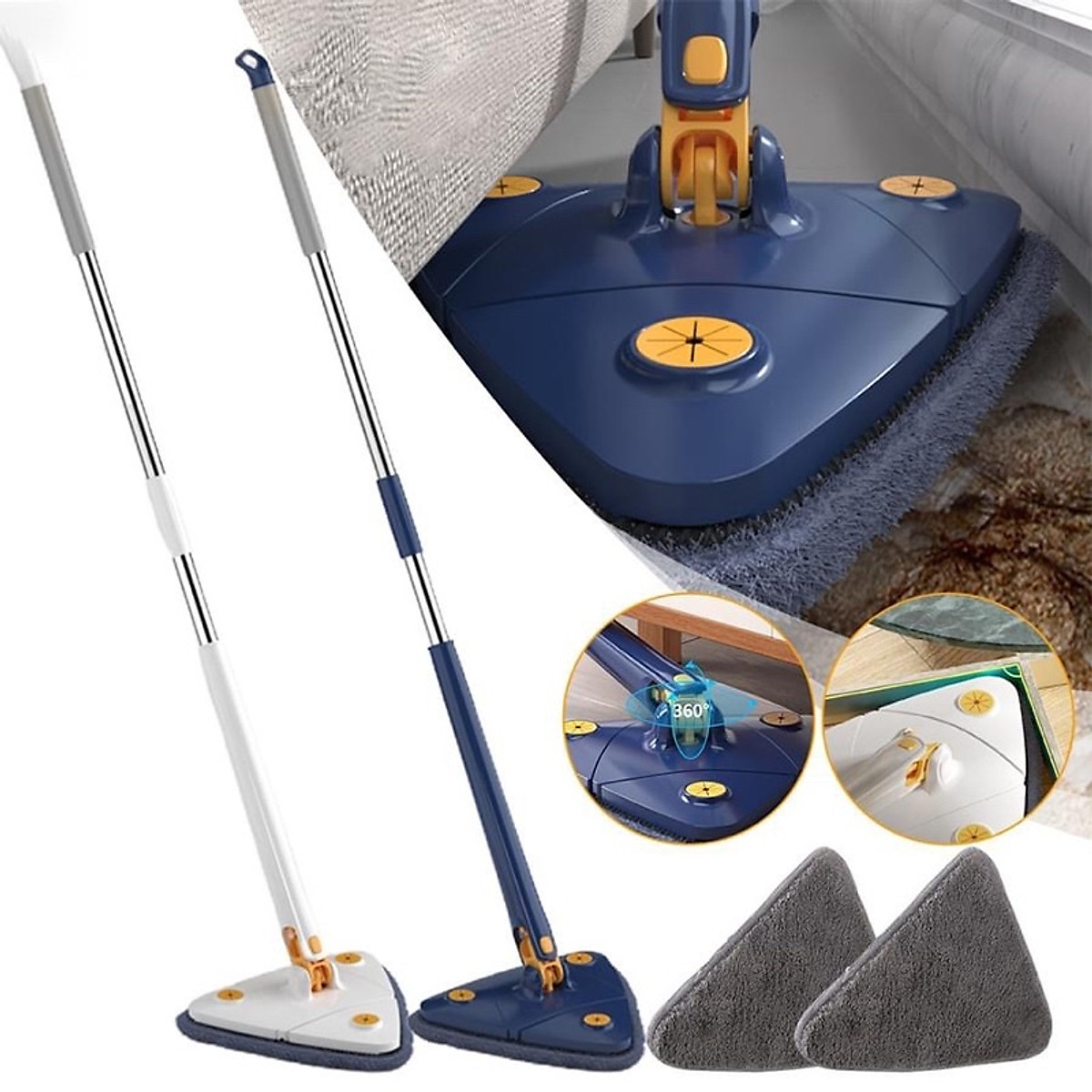 Cây lau nhà tam giác tự vắt thông minh xoay 360 độ- cây lau nhà đa năng lau kính, lau tường