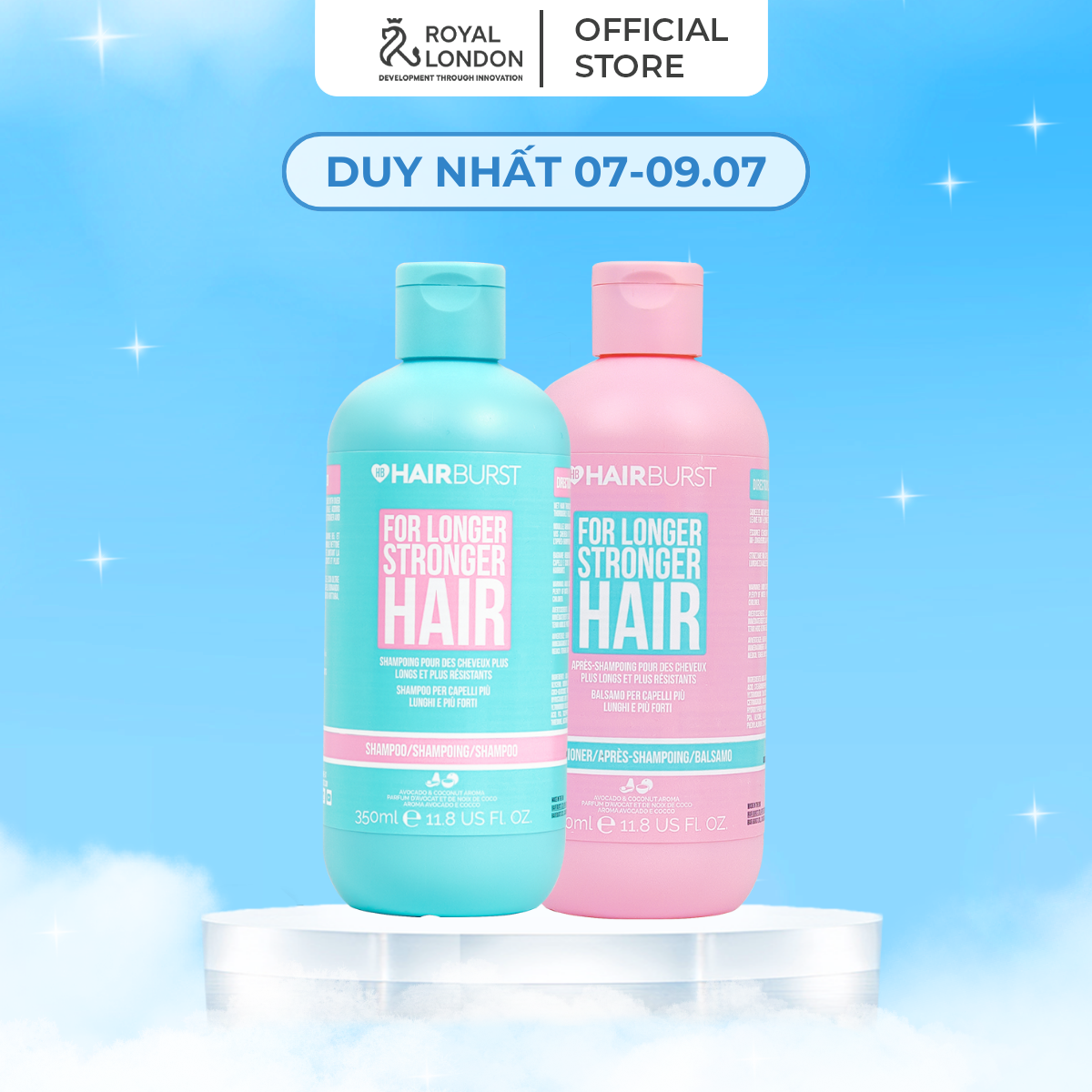 Set gội xả HAIRBURST kích thích tóc mọc dài hơn chắc khỏe hơn 350ml/chai