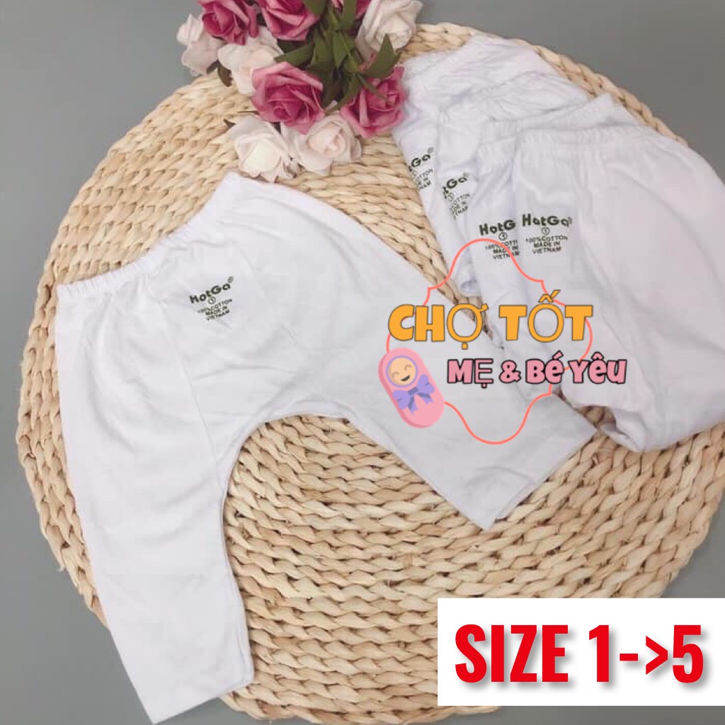 Combo 5 Quần Dài Mặc Tã, Quần Dài Sơ Sinh Hotga Màu Trắng, đáp đáy cho bé từ sơ sinh đến 12 kg