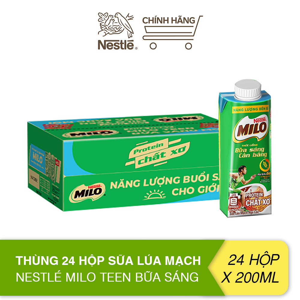 Sữa lúa mạch nestlé® milo® teen bữa sáng thùng 24 hộp x 200 ml