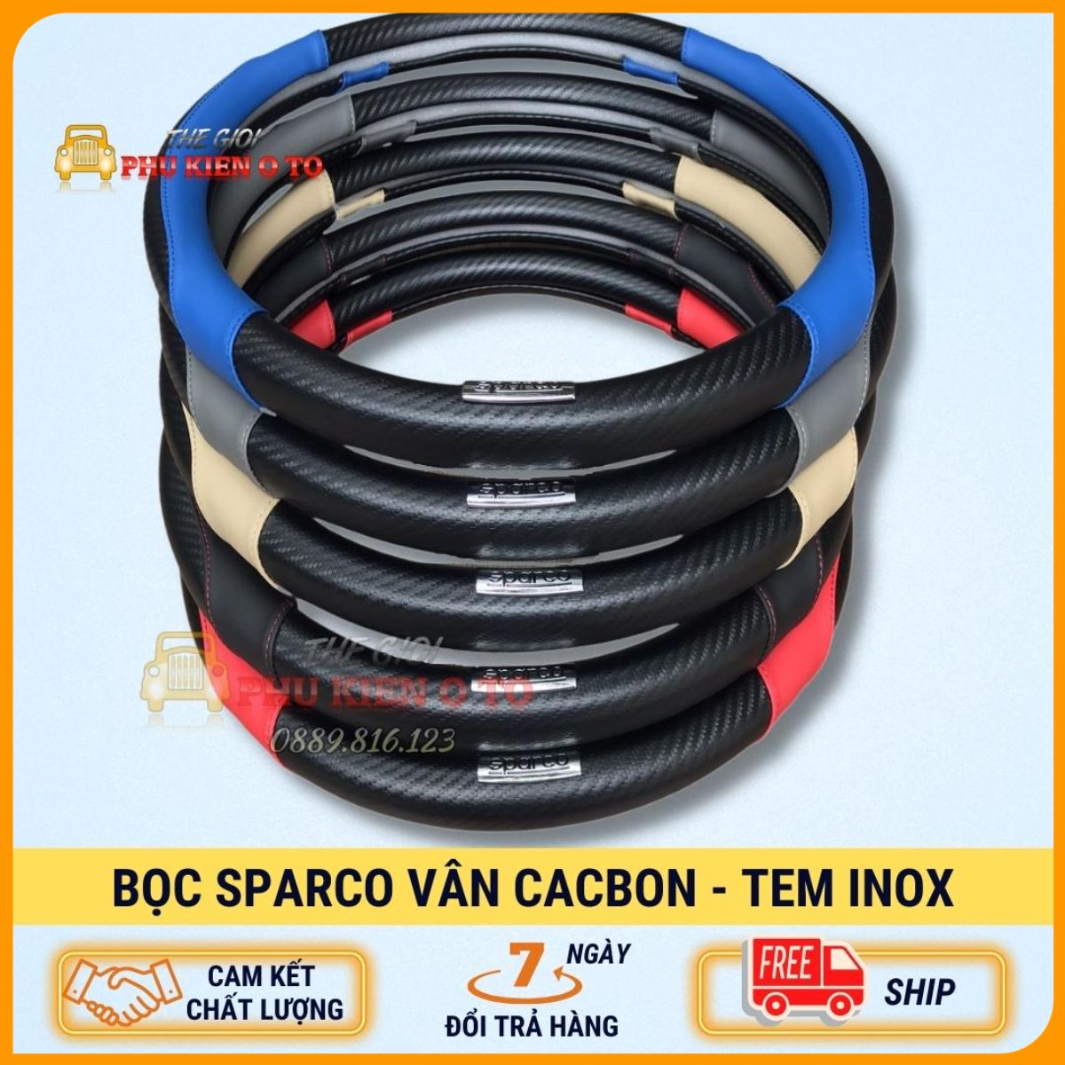 Bọc vô lăng Sparco vân cacbon, Bọc vô lăng ô tô size 38 cho nhiều dòng xe từ 4 đến 7 chỗ