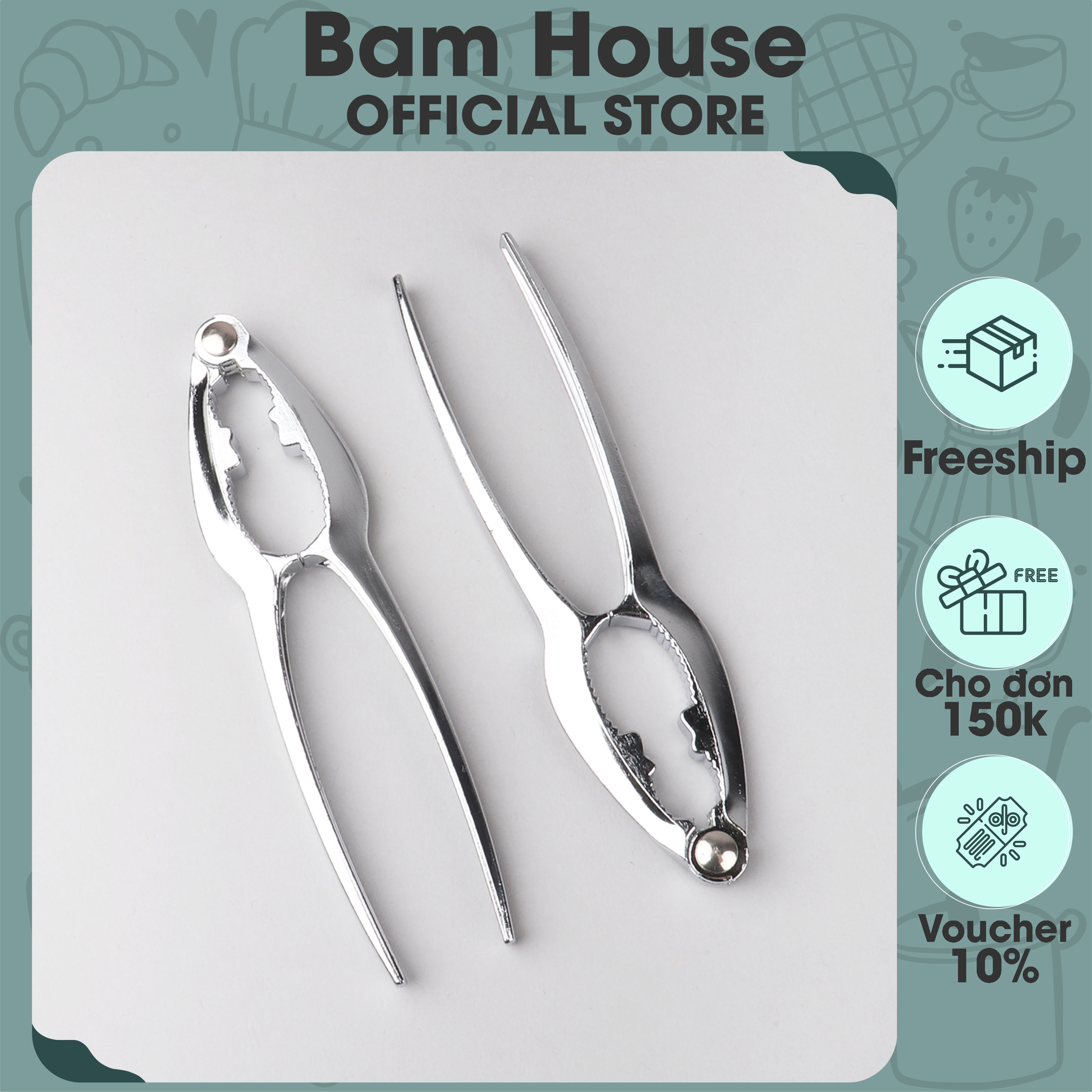 Dụng cụ kẹp càng cua, ghẹ và tách các loại vỏ, hạt cứng inox Bam House siêu bền cao cấp KCC01 – Bam House