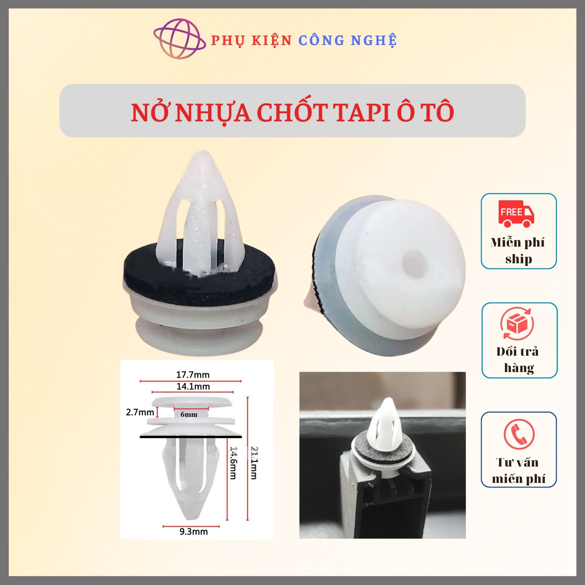 Bịch 10 cái nở nhựa chốt Tapi cửa Ô Tô