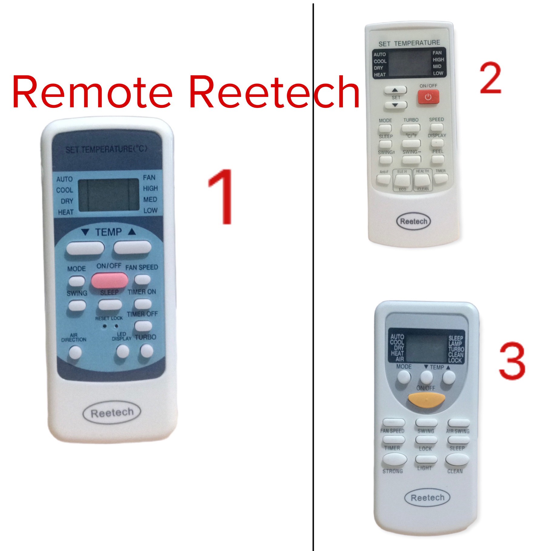 Điều khiển máy lạnh Reetech nhiều loại / Remote máy lạnh Reetech