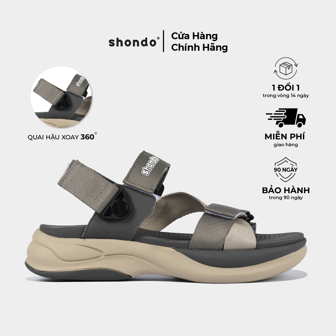Giày Sandals Nam Nữ SHONDO F8B Êm, Thời Trang Thích Hợp Đi Làm, Đi Học Chơi Be Xám F8B2524