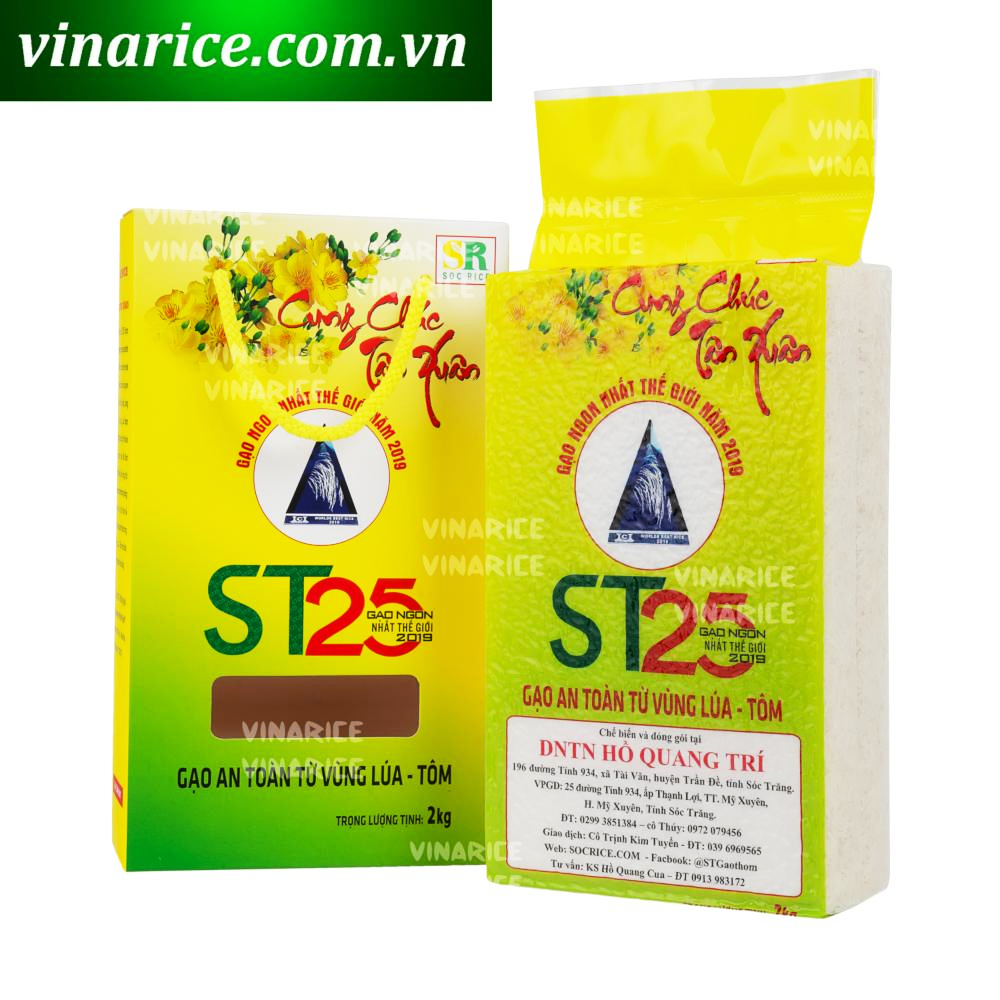 Gạo Đặc Sản Sóc Trăng ST25 Lúa Tôm - túi ép chân ko 2kg - Gạo an toàn ngon nhất thế giới 2019