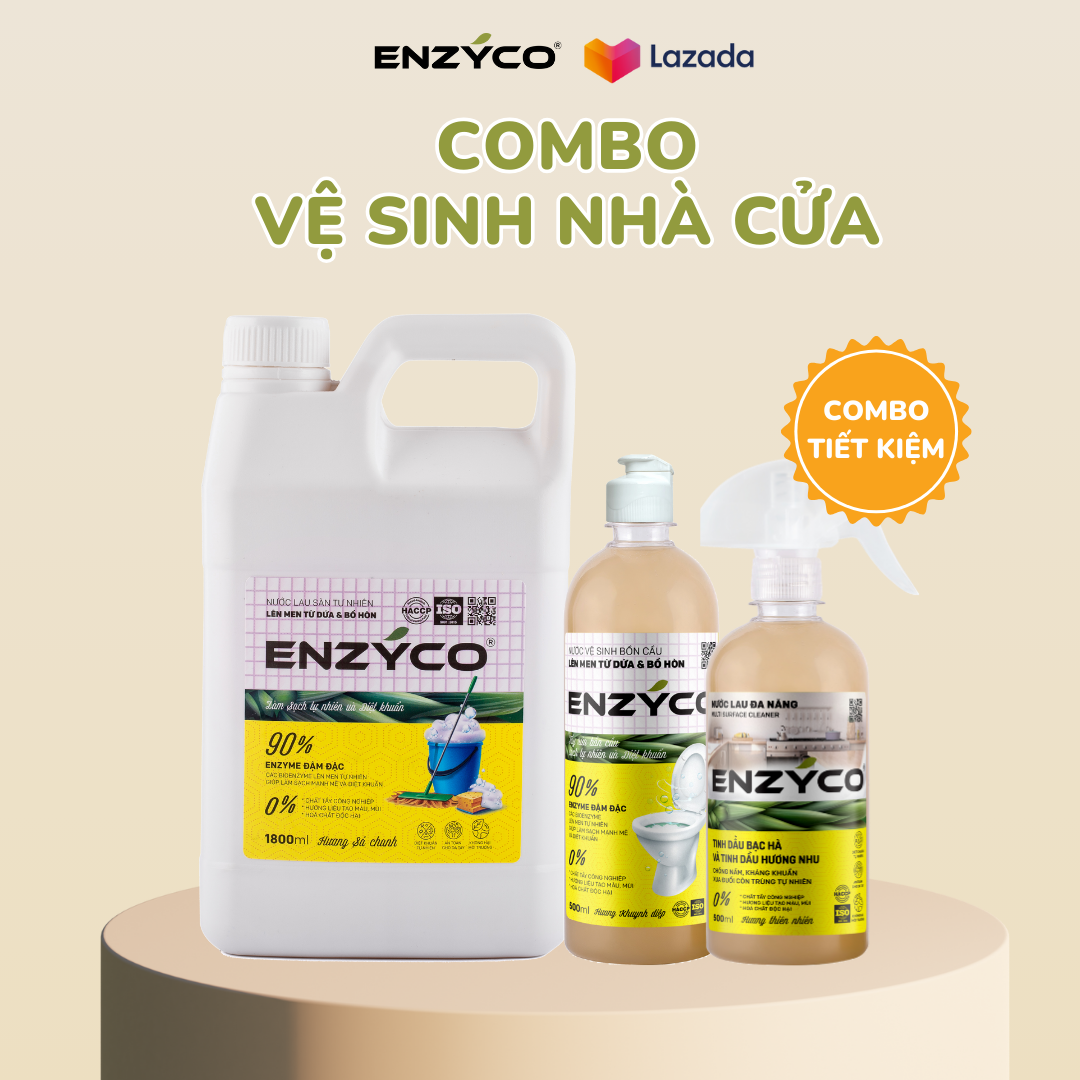 Combo vệ sinh nhà cửa - 90% Enzyme từ dứa giúp diệt khuẩn, an toàn cho da nhạy cảm, 0% chất tẩy công nghiệp, hóa chất độc hại