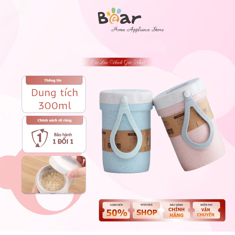 Cốc đựng canh giữ nhiệt Lúa mạch 300ml, Chịu nhiệt cao, an toàn xinh xắn có thìa đi kèm
