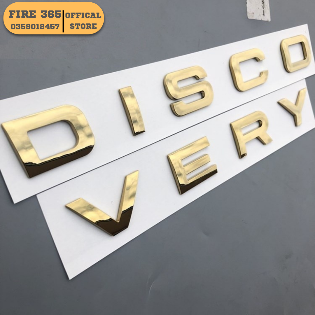 Decal tem chữ discovery 3d, chữ discovery nổi trang trí ô tô màu vàng
