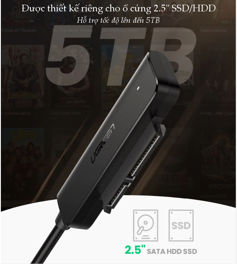 Cáp chuyển đổi USB 3.0 / USB type C sang Sata (7+15) cho ổ cứng ngoài SSD, HDD 2.5 inch, dài 50cm UGREEN CM321 Cáp chuyển đổi USB 3.0 / USB type C sang Sata (7+15) cho ổ cứng ngoài SSD, HDD 2.5 inch, dài 50cm UGREEN CM321