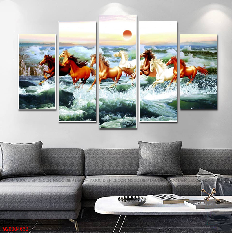 Tranh dán tường 3D Mã Đáo Thành Công, Tranh phong thủy, In UV chống bay màu