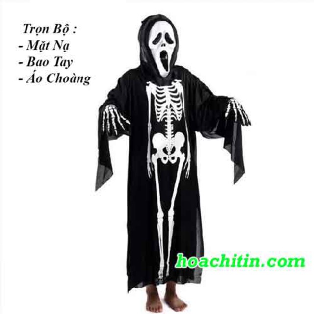 Áo choàng bộ xương đồ hoá trang halloween tặng kèm mặt nạ và bao tay xương