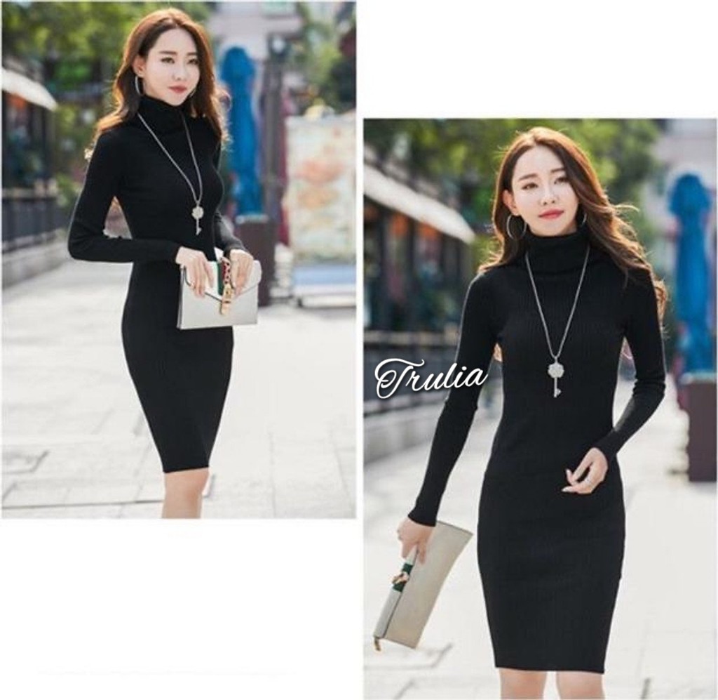 váy body cổ lọ chất len tăm điệu đà