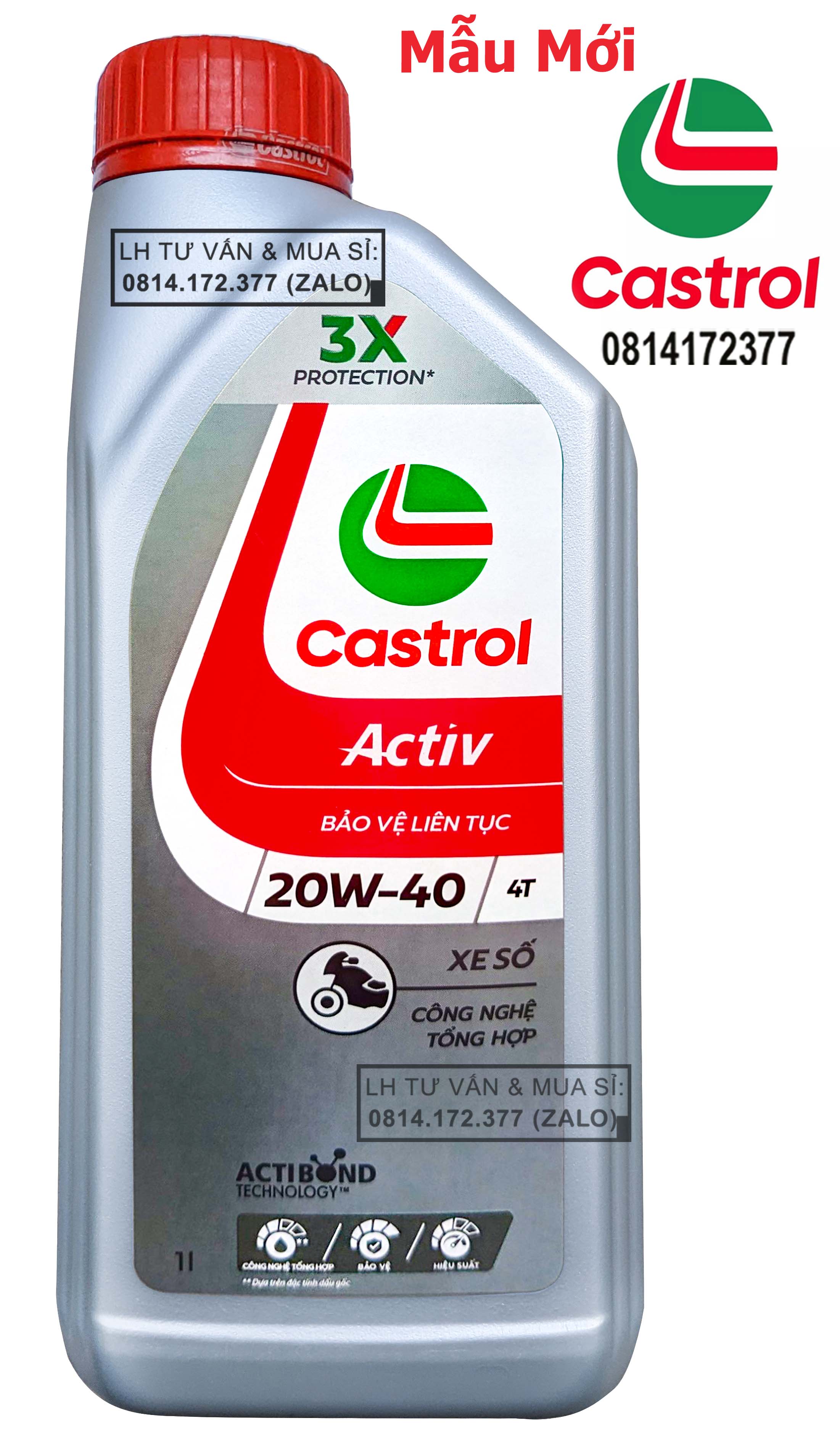 Bình 1l dầu nhớt cao cấp xe số castrol activ 20w40 1000ml thế hệ mới