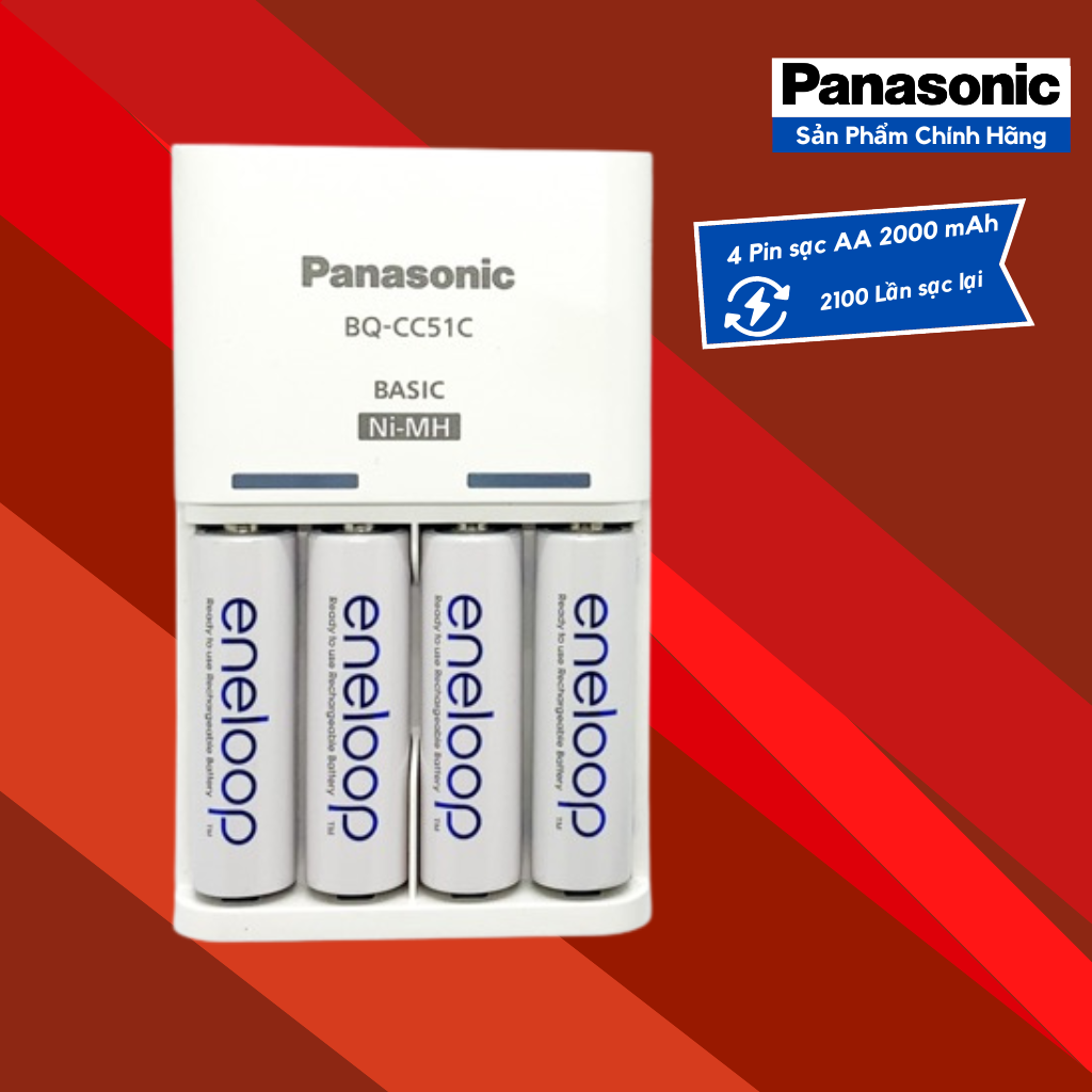 Bộ sạc kèm pin aa kèm 4 pin eneloop 2000 mah bq-cc51 - hàng chính hãng