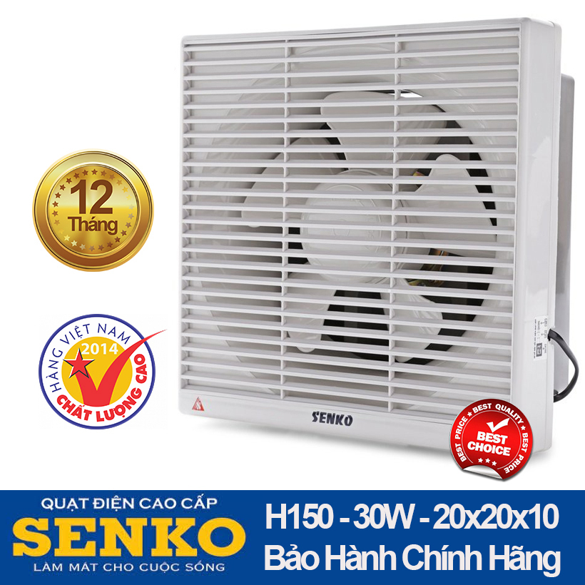 Quạt hút thông gió 2 chiều âm tường Senko H150 30W nhựa cao cấp, lọc bụi mbaor hành 12 tháng