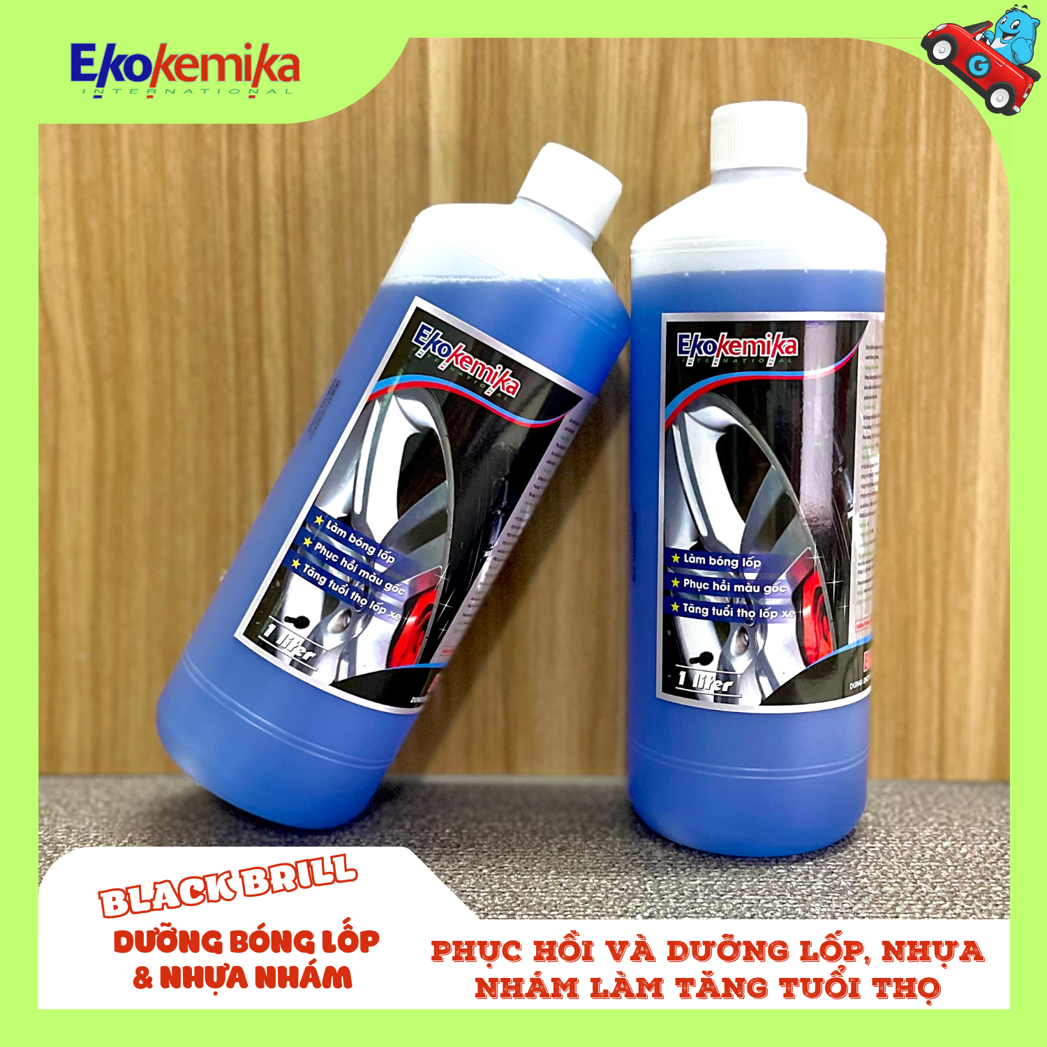 Dung Dịch Làm Bóng Bảo Dưỡng Lốp Ekokemika Black Brill-1L Trả Lại Màu Đen Ban Đầu Của Lốp Với Hiệu Ứng Sáng Bóng Tự Nhiên