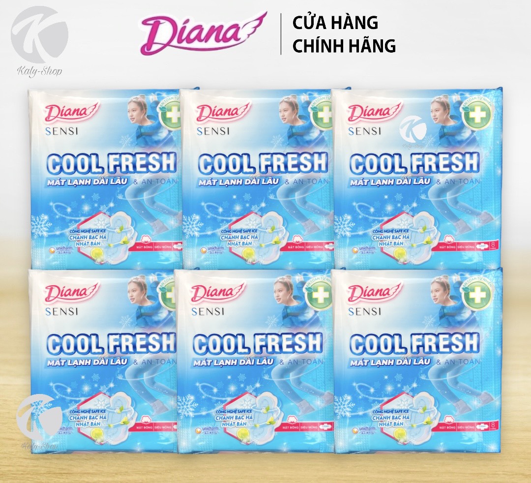 (Tặng Thêm 1 Miếng/1 Gói) Combo 6 gói Băng Vệ Sinh Diana Sensi Cool Fresh 8+1 Miếng [ Mẫu Mới ]