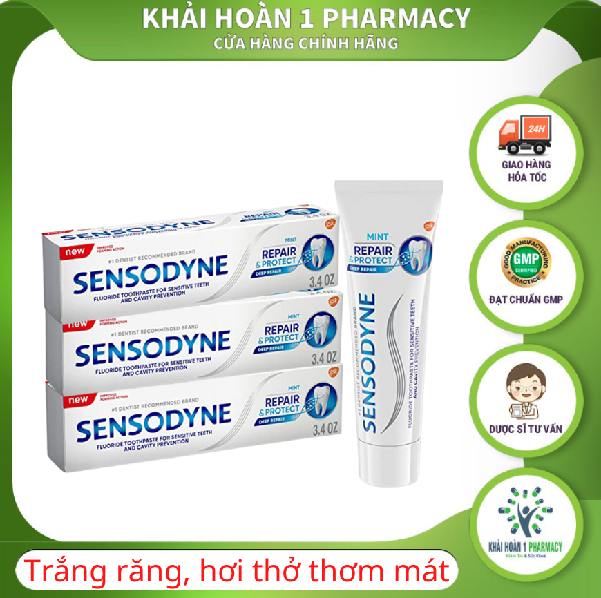 Kem đánh răng SENSODYNE REPAIR & PROTECT DEEP REPAIR WHITENING giúp giảm ê buốt và trắng răng hiệu quả - Tuýp 100g