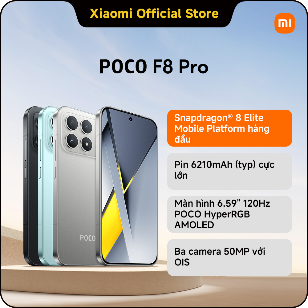[Độc Quyền Online] Điện thoại POCO F8 Pro |Snapdragon® 8 Elite, pin 6210mAh, màn hình AMOLED 6.59'' 120Hz siêu sắc nét, camera 50MP OIS, chuẩn IP68 chống bụi, chống nước