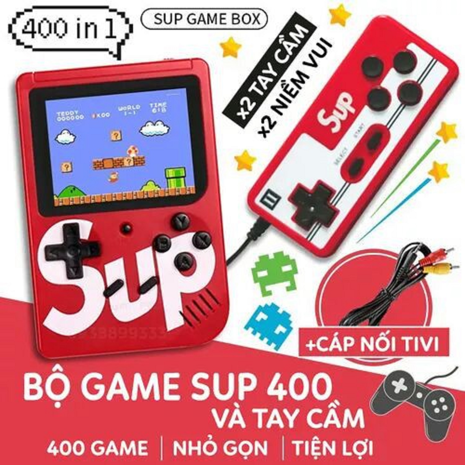 Máy chơi game sup 400 game in 1 retro kèm tay cầm chơi game 2 người