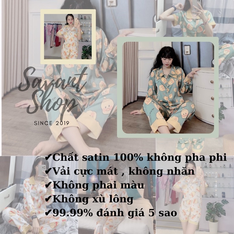 Bộ mặc nhà pyjama lụa hoạ tiết vịt