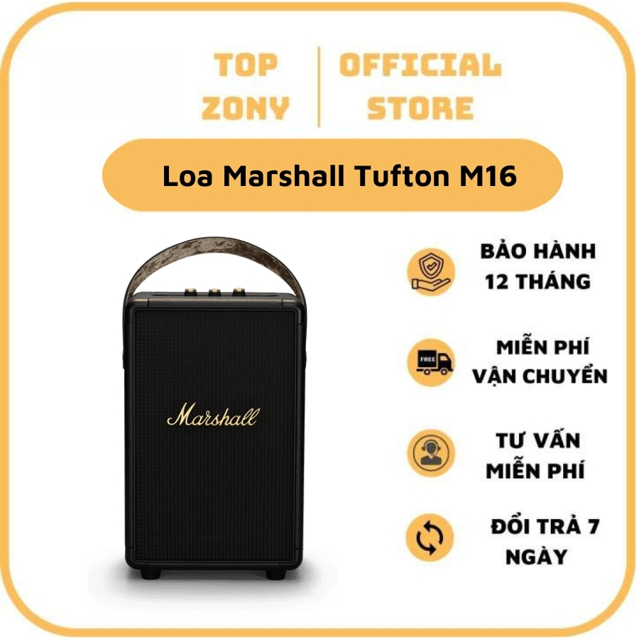 Loa Bluetooth Marshall Tufton M16 Cao Cấp Công Suất 80W, Thiết Kế Cực Đẹp, Âm Thanh Cực Hay - Bass Căng - Mới 100% - Pin Cực Trâu - Bảo Hành 2 Năm - Top Zony