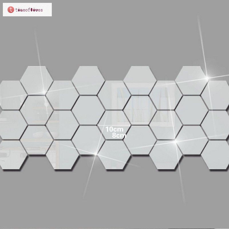 Bộ 12 miếng gương dán tường 3D hình lục giác