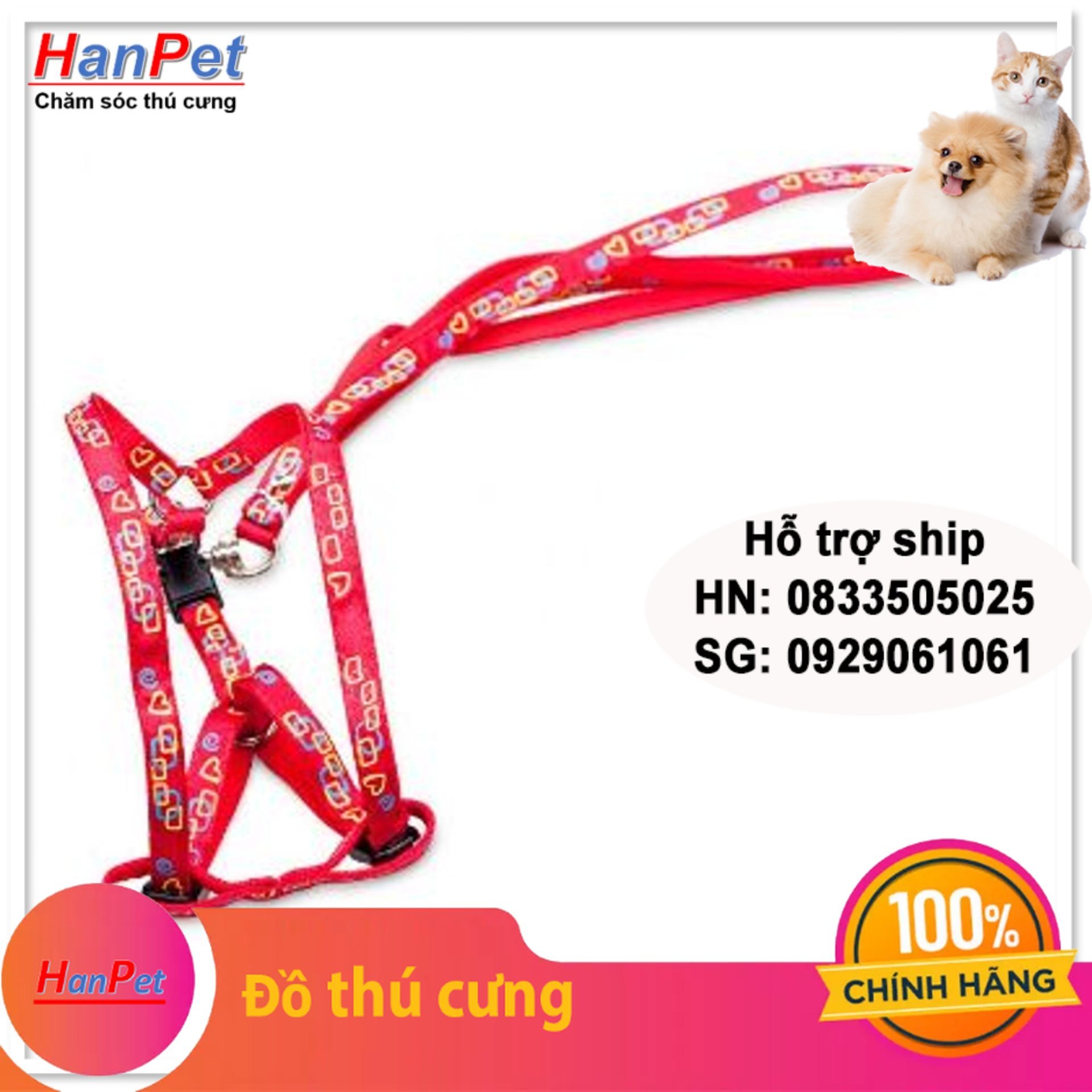 Hanpet - dây dắt chó mèo + dây yếm đai yên ngựa cho chó mèo từ 4- 7kg - hp10460tc