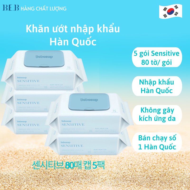 Combo 5 gói khăn giấy ướt đa năng cho bé sơ sinh- Sensitive80