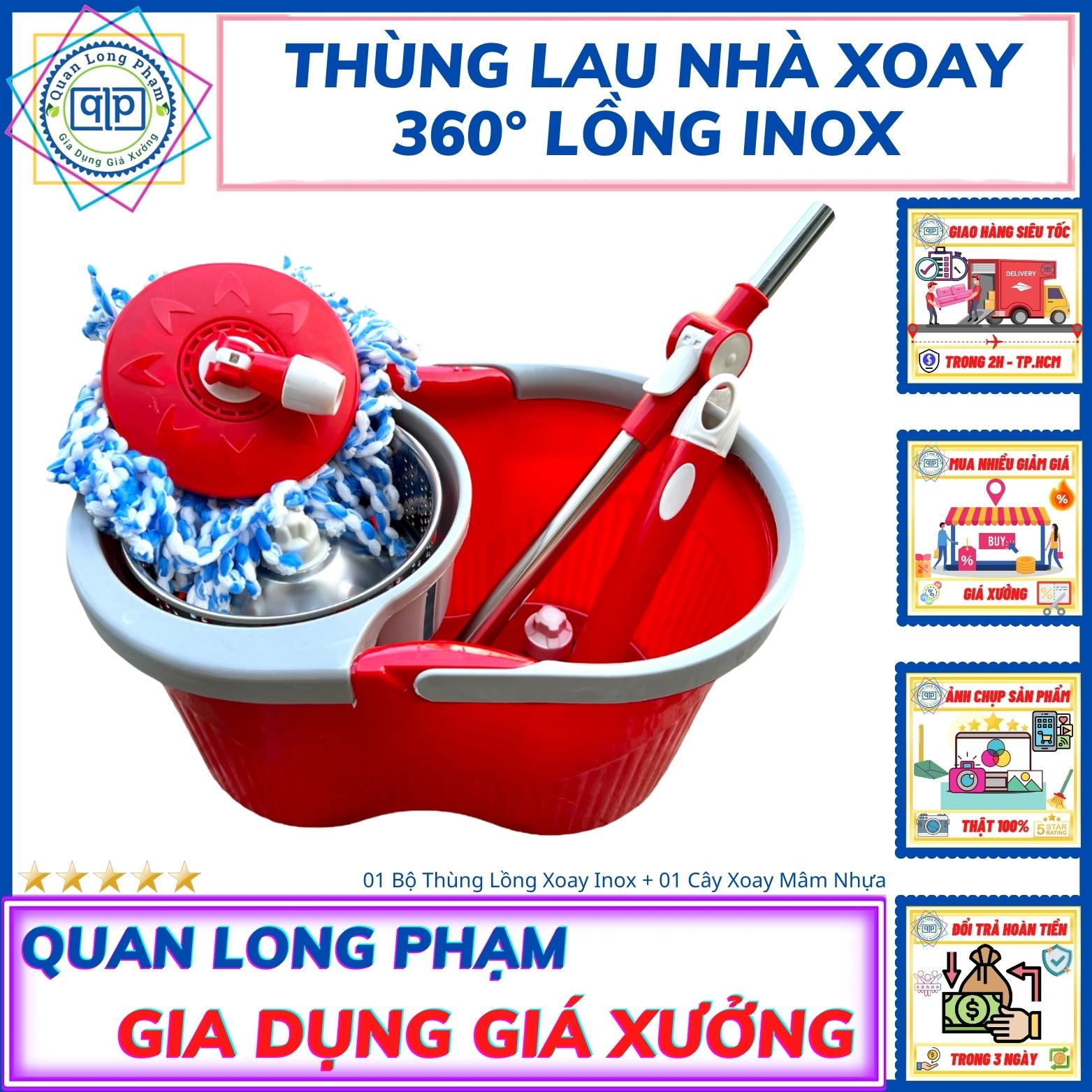 Thùng / Xô Lau Nhà Lồng Inox Xoay 360° Thùng Nhựa PP Dẻo 2 lớp dày, Quai xách cứng cáp. Kích thước: D47 x R30 x C30 cm.  Độ Bền Cao. Trọng Lương: 2 Kg. Màu Sắc : Xanh Lá - Xanh - Đỏ- Gia Dụng Giá Xưởng - TP.Hồ Chí Minh [FREESHIP MAX] - 2
