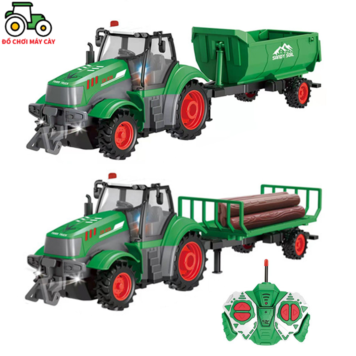 Máy kéo 165 hp + rơ mooc điều khiển từ xa , xe máy cày đồ chơi, xe nông trại, mk18rm