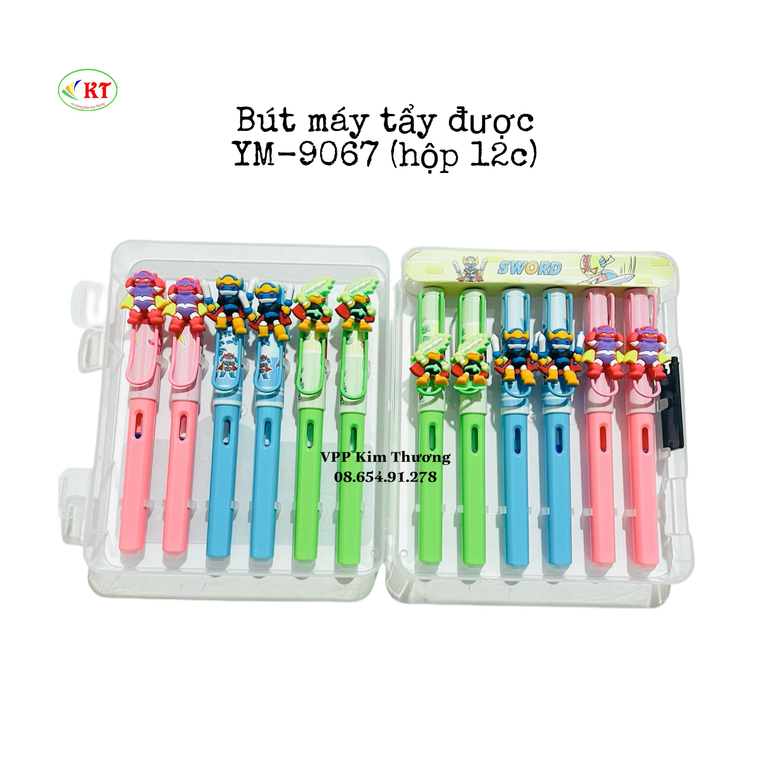 Bút máy tẩy được hình sticker nổi tặng kèm ống mực tím xóa được