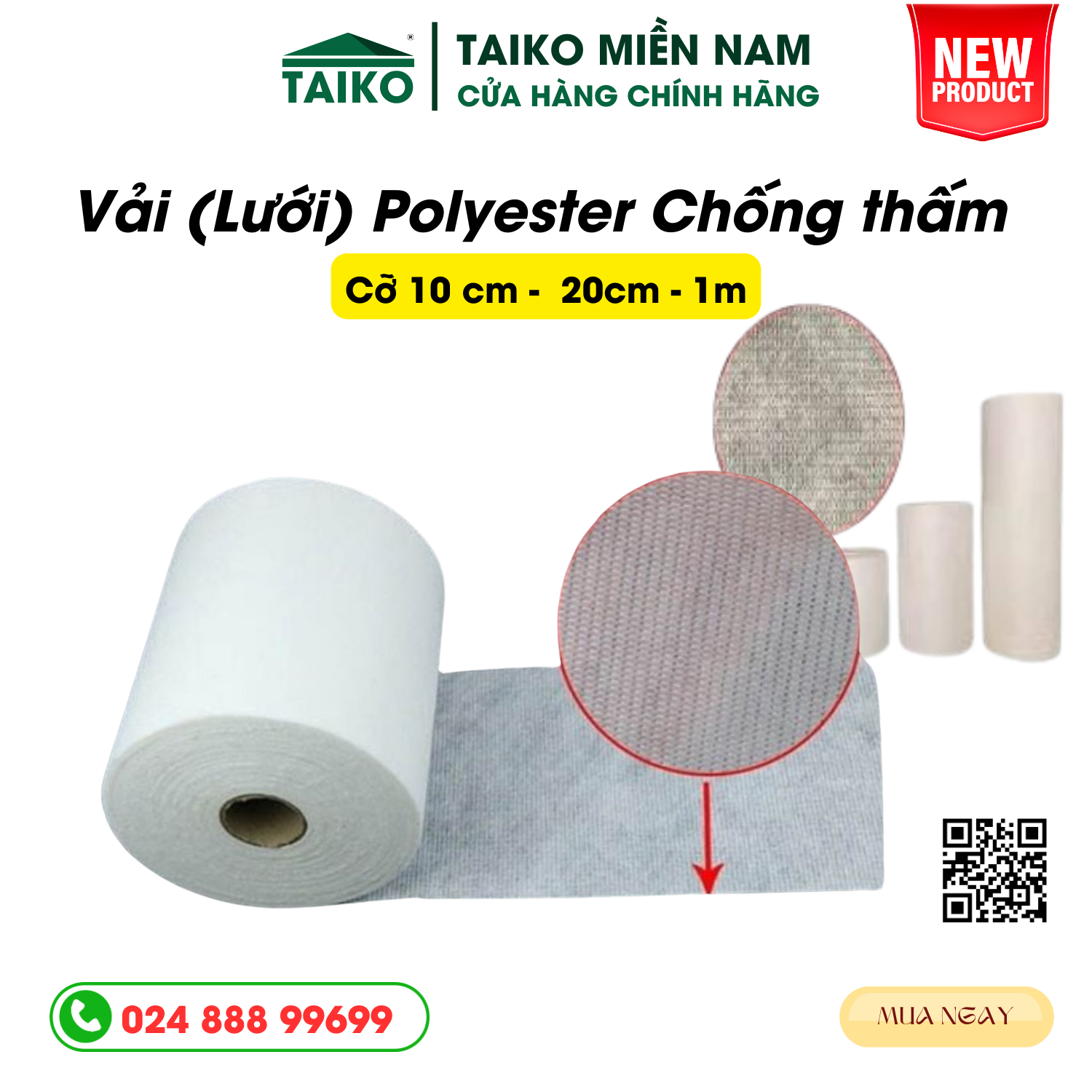 Lưới polyester phủ chống thấm, vải polyester gia cố chống thấm mái nhà sàn nhà khe nứt khổ 10 cm