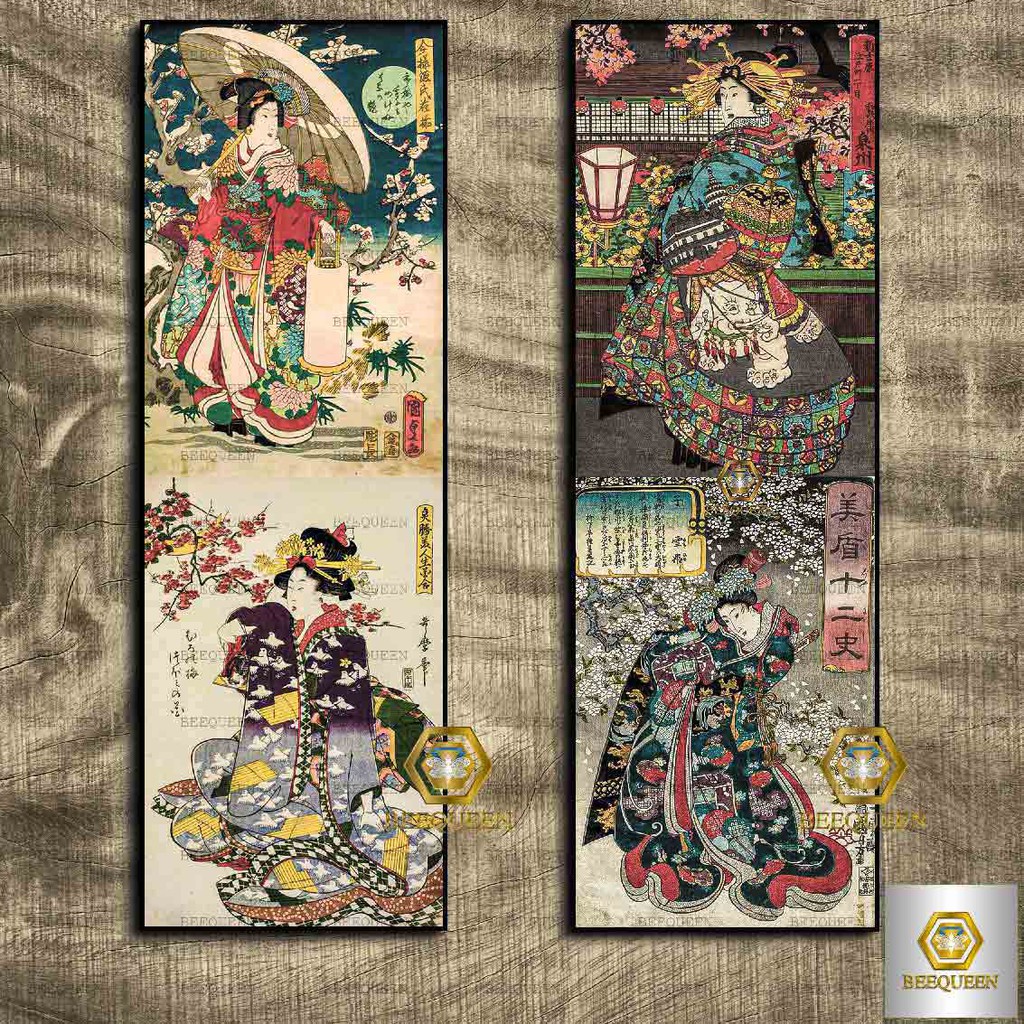 Bộ 2 tranh cổ cô gái nhật - nàng geisha nhật bản