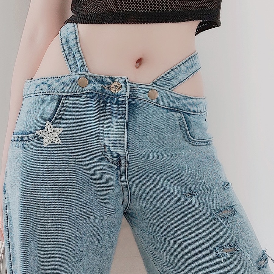 Quần jeans nữ ống suông đai eo sexy
