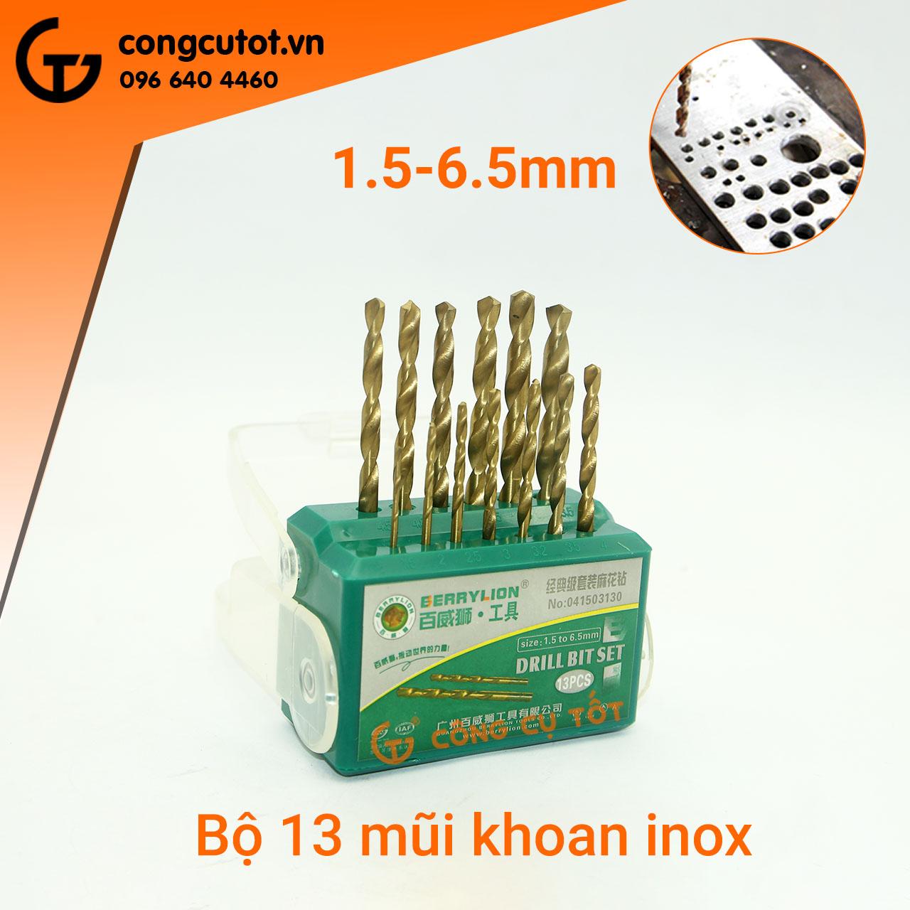 Bộ 13 mũi khoan inox berrylion 1.5-6.5mm