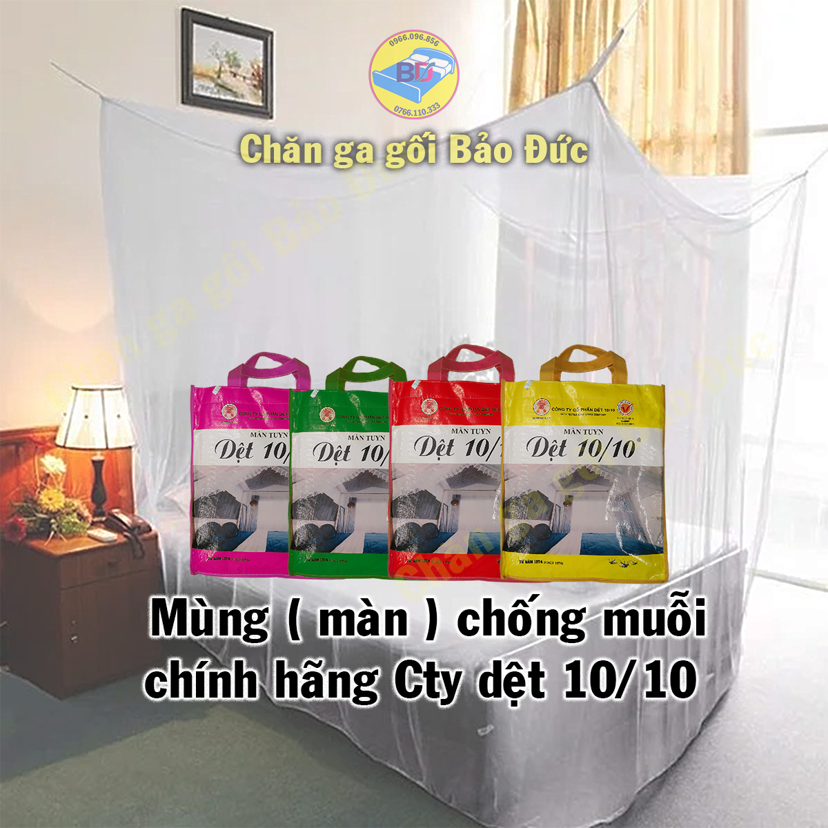 Mùng chụp xếp gọn Màn ngủ chống muỗi mắc tay chính hãng dệt 10/10