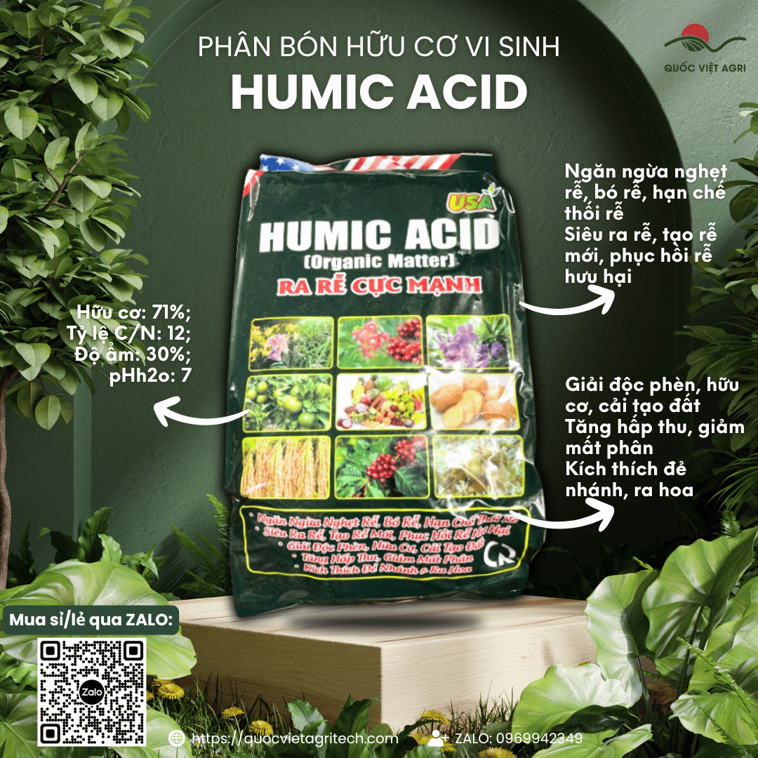 Phân bón hữu cơ vi sinh HUMIC ACID (gói 1KG) - Kích ra rễ cực mạnh