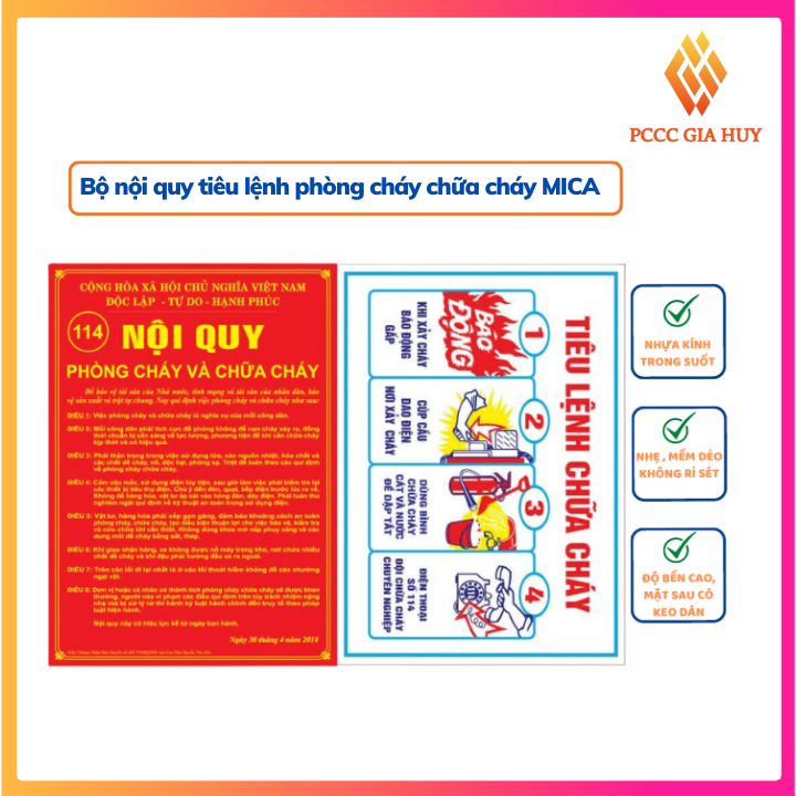 Bảng nội quy-tiêu lệnh PCCC bằng MICA trong suốt bền ,không rỉ sét , tính thẩm mỹ cao